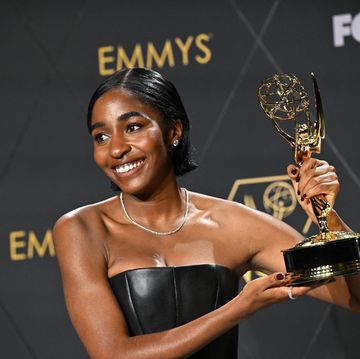 outstanding supporting actress in a comedy series ayo edebiri, the bear, poses in the press room during the 75th emmy awards at the peacock theatre at la live in los angeles on january 15, 2024 photo by robyn beck afp