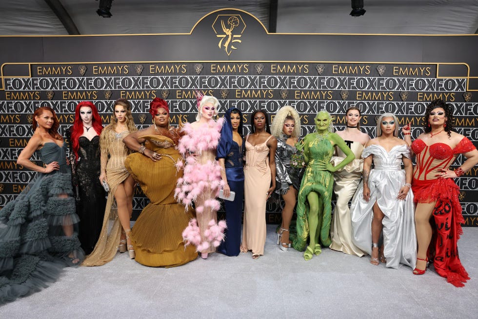 los angeles, ca january 15 drag queens arriving at the 75th primetime emmy awards at the peacock theater in los angeles, ca, monday, jan 15, 2024 jay l clendenin los angeles times via getty images