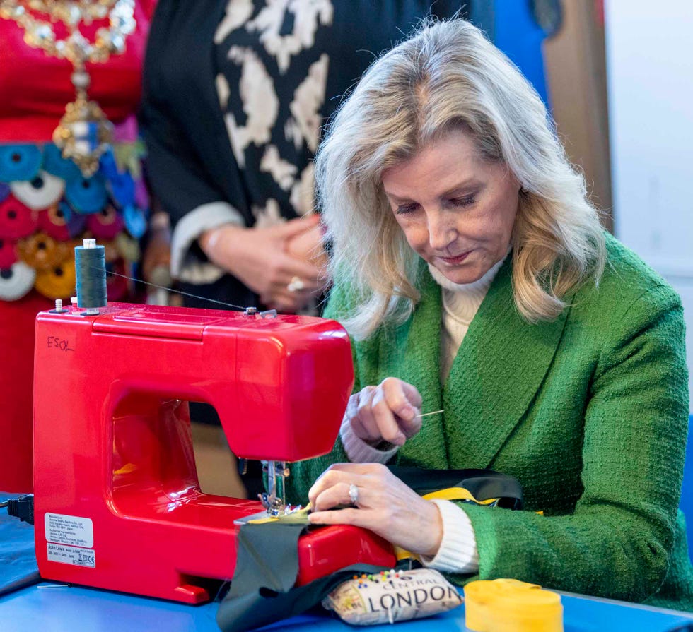 london, england january 16 sophie, duchess of edinburgh takes part in a sewing workshop during a visit to the katherine low settlement on january 16, 2024 in london, england katherine low settlement kls is a charity in battersea which was opened by the late queen mother, as duchess of york, in 1924, and her majesty also returned to the settlement in 1964 to mark its 40th anniversary kls has 100 years of experience in reducing poverty and isolation and bringing the community together photo by mark cuthbertuk press via getty images