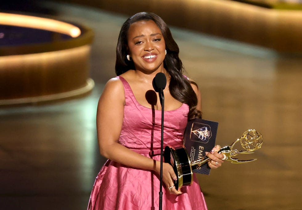 75th Primetime Emmy Awards - Show los angeles, california january 15 quinta brunson accepts the outstanding lead actress in a comedy series award for abbott elementary onstage during the 75th primetime emmy awards at peacock theater on january 15, 2024 in los angeles, california photo by kevin wintergetty images