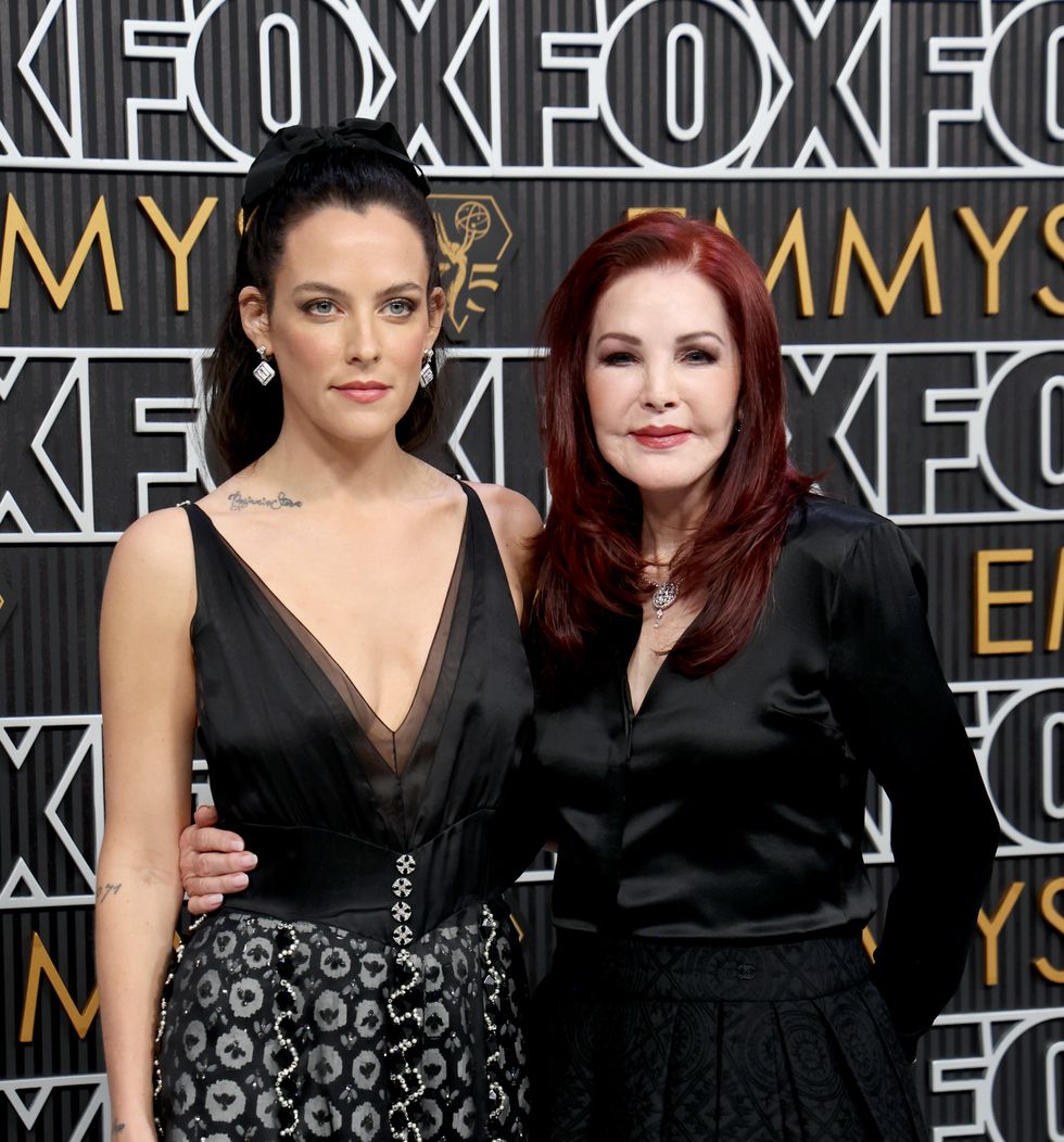 los angeles, california january 15 l r riley keough and priscilla presley attend the 75th primetime emmy awards at peacock theater on january 15, 2024 in los angeles, california photo by kevin mazurgetty images