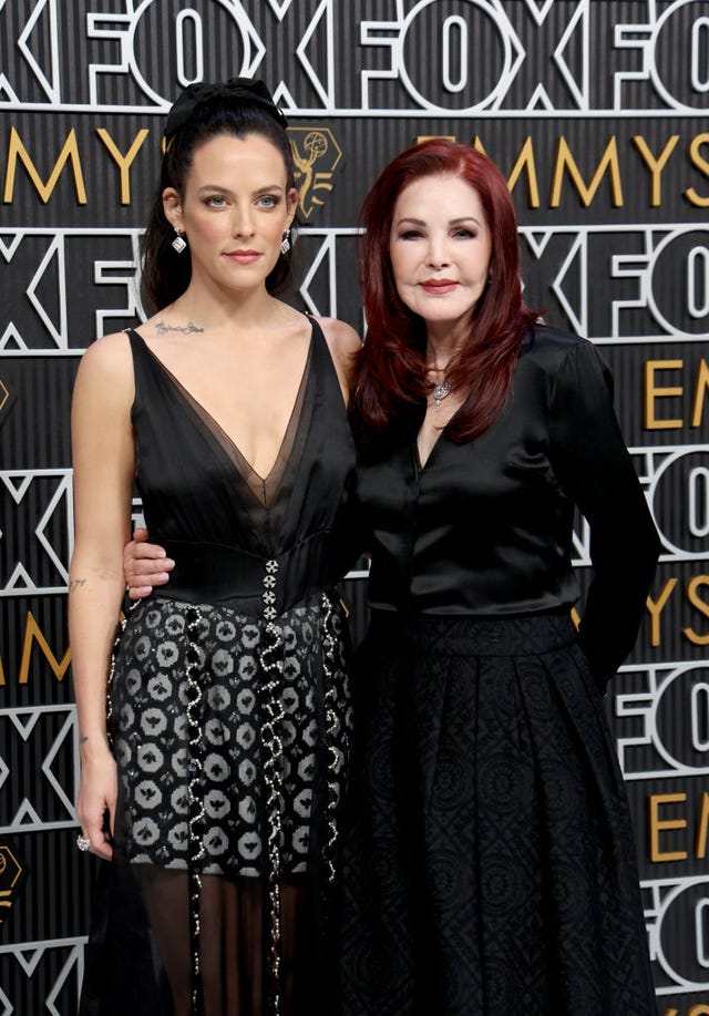 los angeles, california january 15 l r riley keough and priscilla presley attend the 75th primetime emmy awards at peacock theater on january 15, 2024 in los angeles, california photo by kevin mazurgetty images