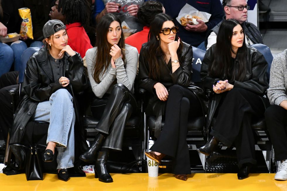 Hailey Bieber and Kendall Jenner Match in Leather Jackets at Lakers Game
