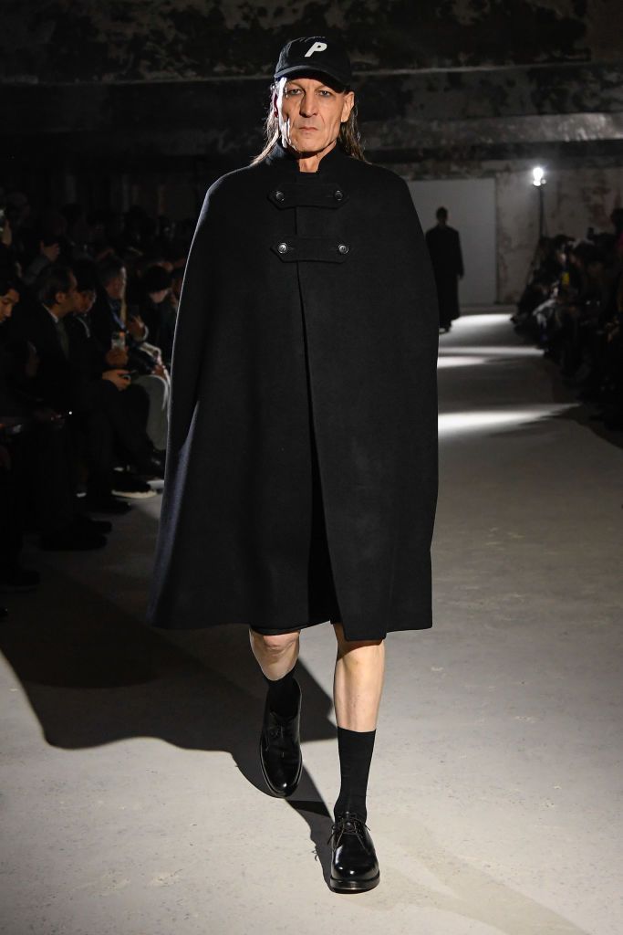 model on the runway at junya watanabe man mens fall 2024 as part of paris mens fashion week held on january 19, 2024 in paris, france photo by giovanni giannoniwwd via getty images