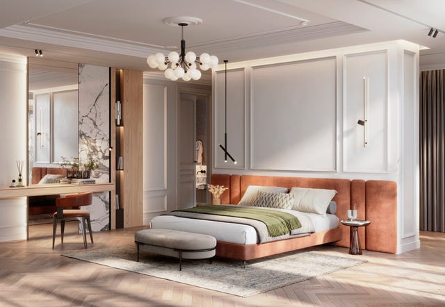 cama en dormitorio grande