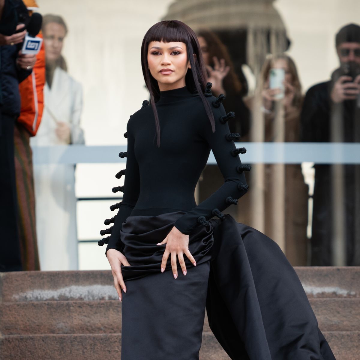 paris, france january 22 zendaya is seen during the schiaparelli haute couture spring summer 2024 as part of paris fashion week on january 22, 2024 in paris, france photo by claudio laveniagetty images
