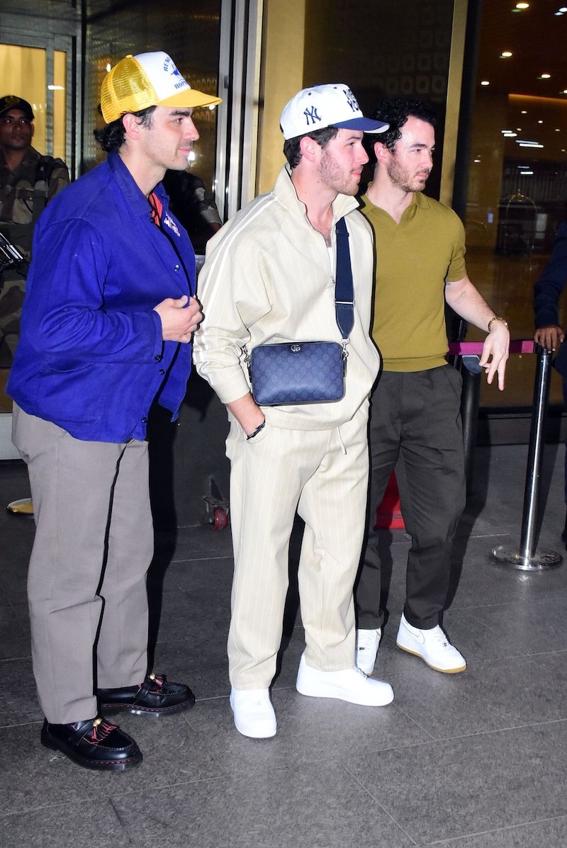 mumbai, india january 26 joe jonas, nick jonas and kevin jonas are seen arriving at mumbai international airport on january 26, 2024 in mumbai, india photo by megagc images