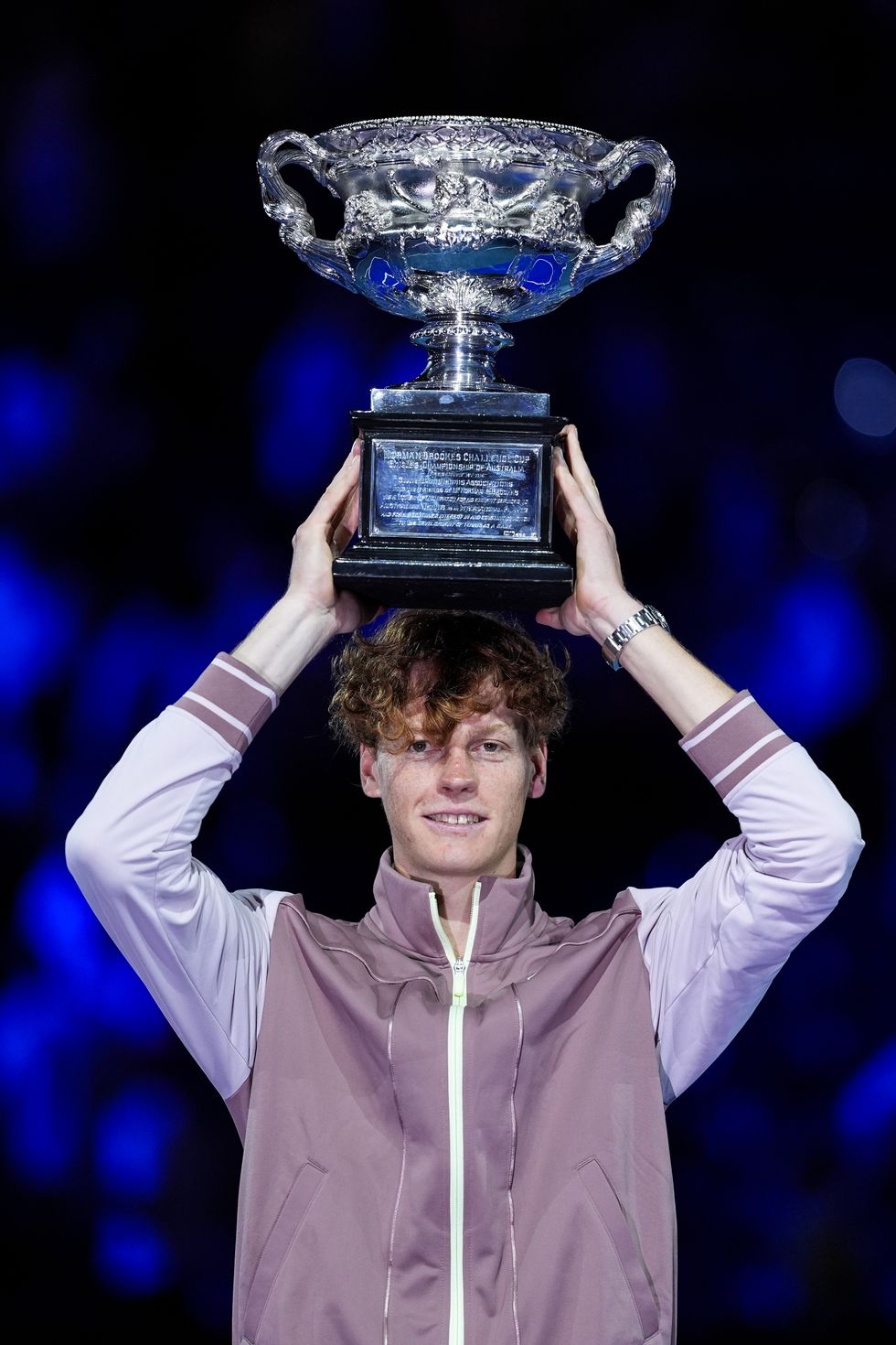 melbourne, australia january 28 jannik sinner of italy celebrates with the norman brookes challenge cup after his mens singles final match against daniil medvedev during day fifteen of the 2024 australian open at melbourne park on january 28, 2024 in melbourne, australia photo by shi tanggetty images