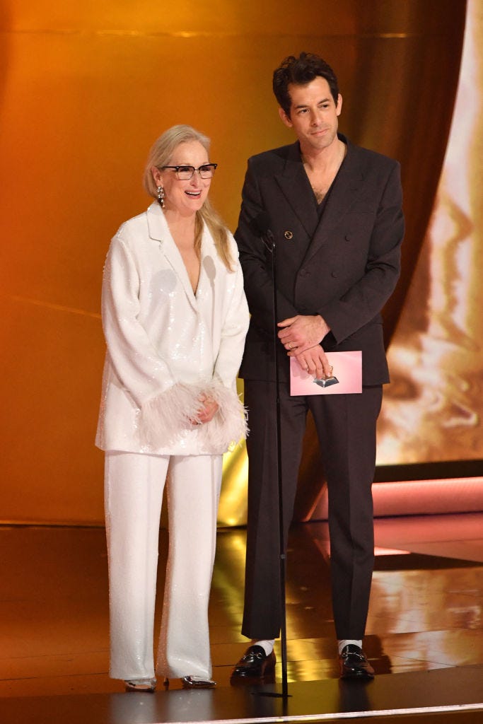 us actress meryl streep l and british musician mark ronson present the record of the year award on stage during the 66th annual grammy awards at the cryptocom arena in los angeles on february 4, 2024 photo by valerie macon afp photo by valerie maconafp via getty images