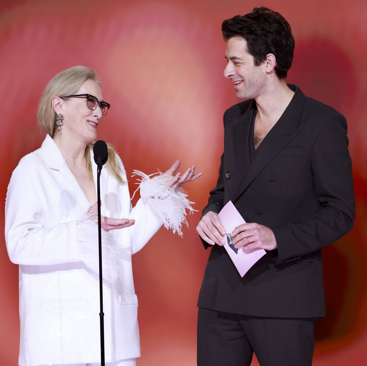 los angeles february 4 meryl streep and mark ronson present the award for record of the year at the 66th annual grammy awards, airing live from cryptocom arena in los angeles, california, sunday, feb 4 800 1130 pm, live et500 830 pm, live pt on the cbs television network photo by sonja flemmingcbs via getty images local caption meryl streepmark ronson