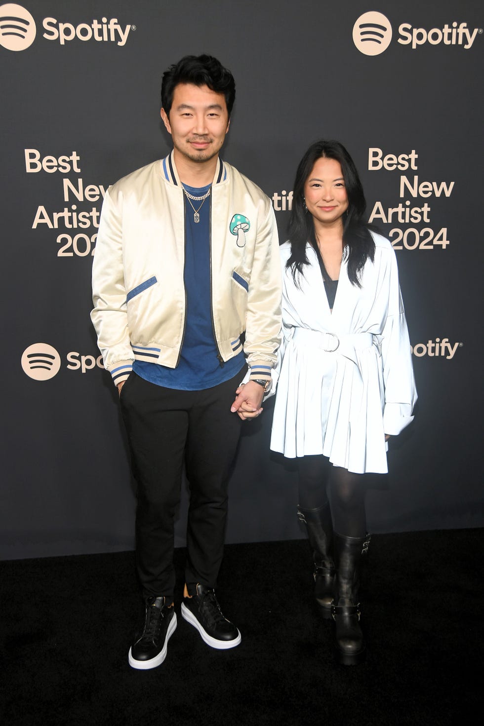 los angeles, california february 01 l r simu liu and allison hsu attend the 2024 spotify best new artist party at paramount studios on february 01, 2024 in los angeles, california photo by alberto e rodriguezwireimage,