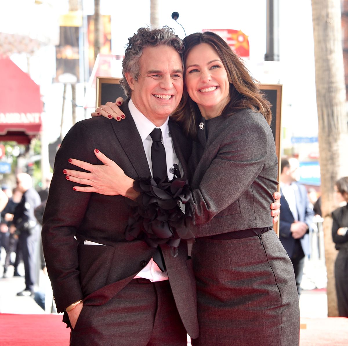 mark ruffalo and jennifer garner at the star ceremony where mark ruffalo is honored with a star on the hollywood walk of fame on february 8, 2024 in los angeles, california photo by gregg deguirevariety via getty images