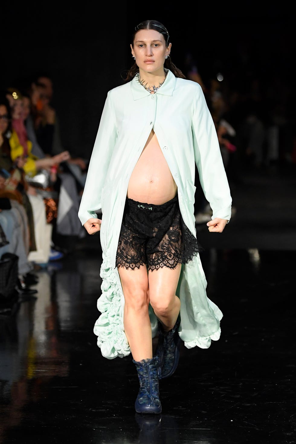 model on the runway at collina strada rtw fall 2024 as part of new york ready to wear fashion week held at rockefeller center on february 9, 2024 in new york, new york photo by giovanni giannoniwwd via getty images