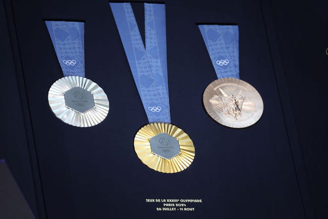 paris, france february 08 olympic medals are displayed during the unveiling of the paris 2024 olympic and paralympic games medals at paris 2024 headquarters on february 08, 2024 in paris, france paris will host the summer olympics from july 26 till august 11, 2024 photo by pascal le segretaingetty images