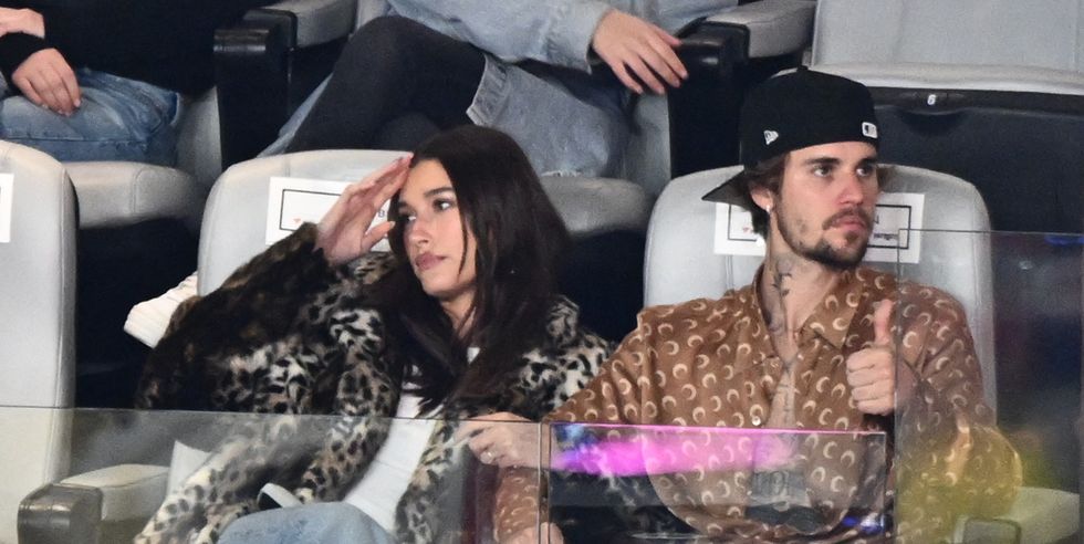 canadian singer songwriter justin bieber and his wife us model hailey bieber watch super bowl lviii between the kansas city chiefs and the san francisco 49ers at allegiant stadium in las vegas, nevada, february 11, 2024 photo by patrick t fallon afp photo by patrick t fallonafp via getty images