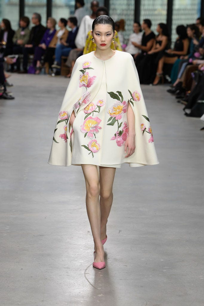 model on the runway at carolina herrera rtw fall 2024 as part of new york ready to wear fashion week held at the continental center on february 12, 2024 in new york, new york photo by giovanni giannoniwwd via getty images