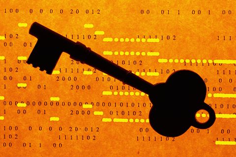 Key, silhouette, on binary code