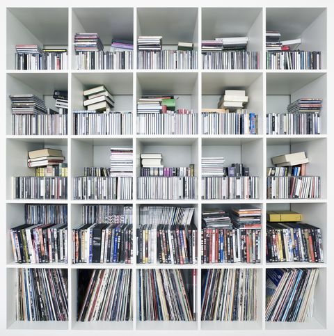 CDs, DVDs and records on shelves