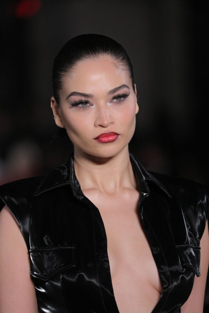 new york, new york february 12 a model walks the runway during the laquan smith february 2024 fall winter 2024 new york fashion week show at cipriani 25 on february 12, 2024 in new york city photo by randy brookefilmmagic