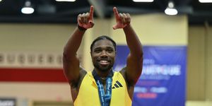 albuquerque, new mexico february 17 noah lyles reacts after winning the mens 60m dash final by 01 seconds over christian coleman during the 2024 usatf indoor championships at the albuquerque convention center on february 17, 2024 in albuquerque, new mexico photo by sam wassongetty images