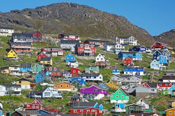 a group of houses in a town