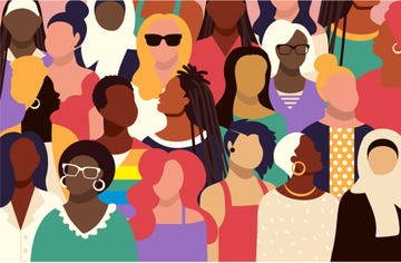 vector illustration of a crowd of diverse women with various expressions vibrant colors. vibrant colors. easy to edit. vector eps and jpg in download.