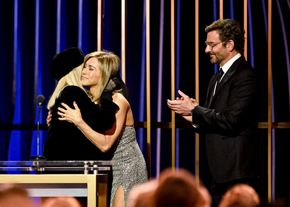 jennifer aniston and bradley cooper present the lifetime achievement award to barbra streisand r at the 30th annual screen actors guild awards held at the shrine auditorium and expo hall on february 24, 2024 in los angeles, california photo by michael bucknervariety via getty images