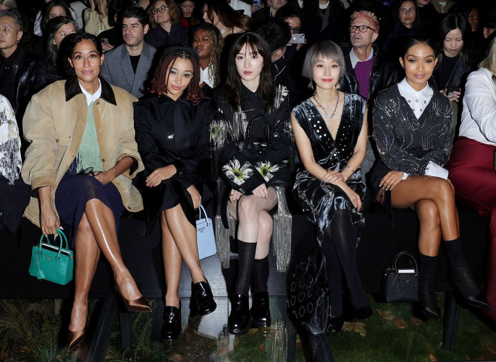milan, italy february 22 editors note this image has been retouched at the request of the subject ma yili l r tracee ellis ross, amandla stenberg, mei nagano, ma yili and yara shahidi attend the prada fallwinter 2024 womenswear fashion show during milan fashion week fallwinter 2024 2025 on february 22, 2024 in milan, italy photo by jacopo raulegetty images for prada