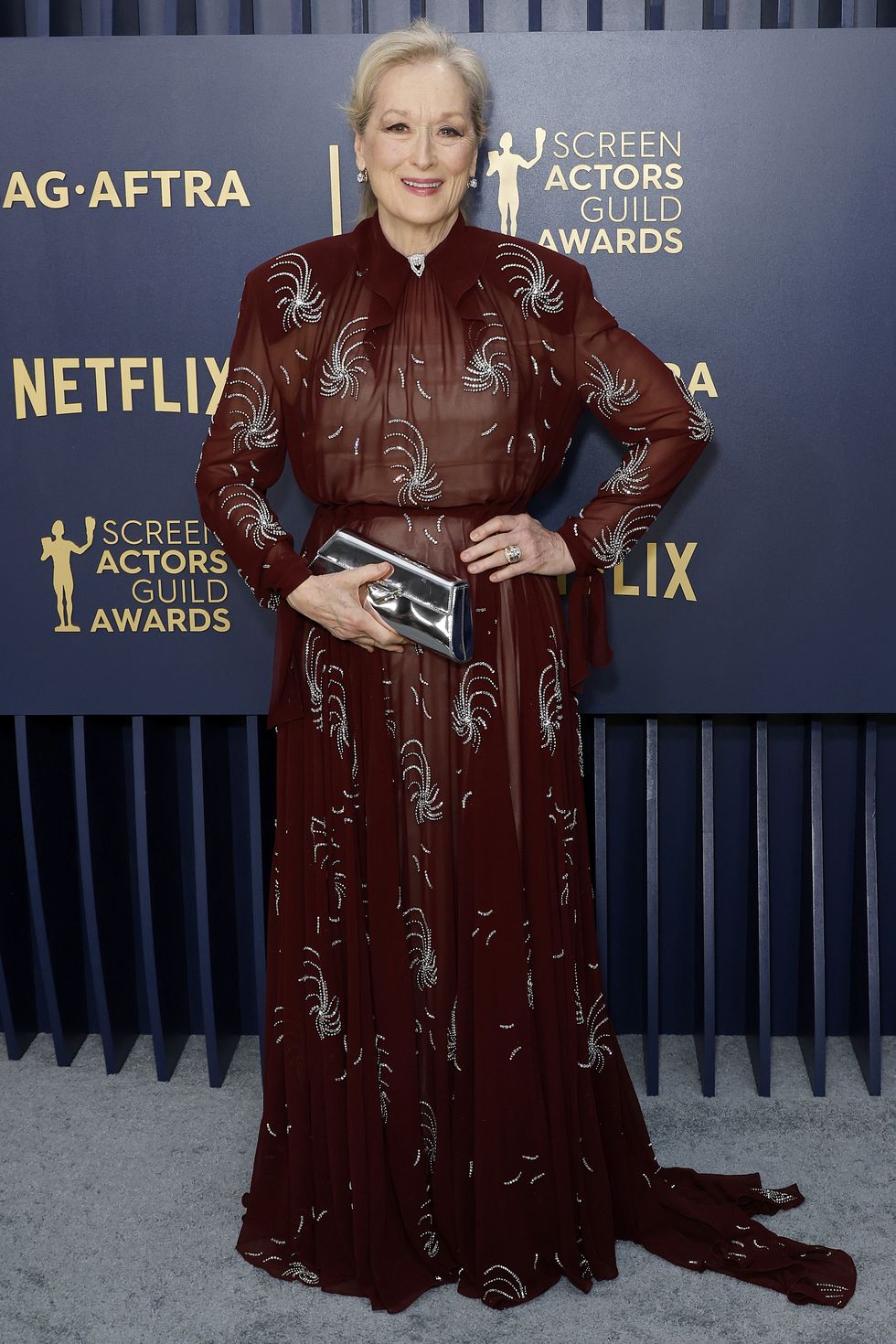 los angeles, california february 24 meryl streep attends the 30th annual screen actors guild awards at shrine auditorium and expo hall on february 24, 2024 in los angeles, california photo by frazer harrisongetty images