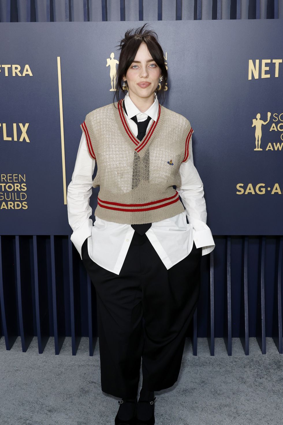 los angeles, california february 24 billie eilish attends the 30th annual screen actors guild awards at shrine auditorium and expo hall on february 24, 2024 in los angeles, california photo by frazer harrisongetty images