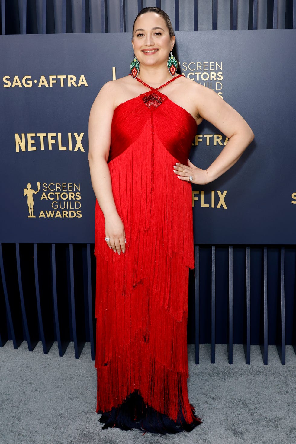 los angeles, california february 24 lily gladstone attends the 30th annual screen actors guild awards at shrine auditorium and expo hall on february 24, 2024 in los angeles, california photo by frazer harrisongetty images