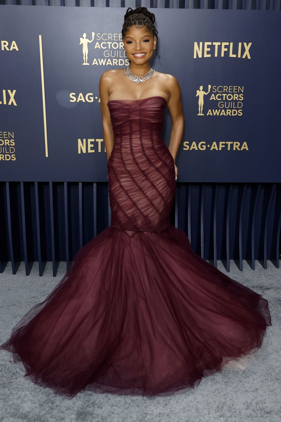 los angeles, california february 24 halle bailey attends the 30th annual screen actors guild awards at shrine auditorium and expo hall on february 24, 2024 in los angeles, california photo by frazer harrisongetty images