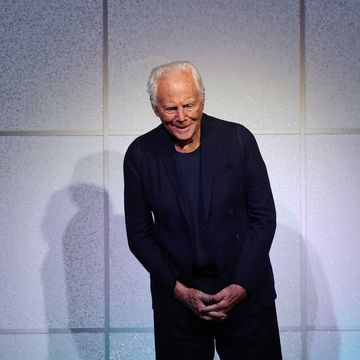 milan, italy february 25 fashion designer giorgio armani acknowledges the applause of the audience at the giorgio armani fashion show during the milan fashion week womenswear fallwinter 2024 2025 on february 25, 2024 in milan, italy photo by vittorio zunino celottogetty images