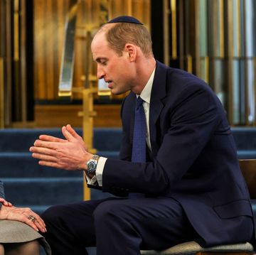 london, england february 29 britains prince william, prince of wales speaks with renee salt, 94, a holocaust survivor, at the western marble arch synagogue on february 29, 2024 in london, england phot by toby melville wpa poolgetty images