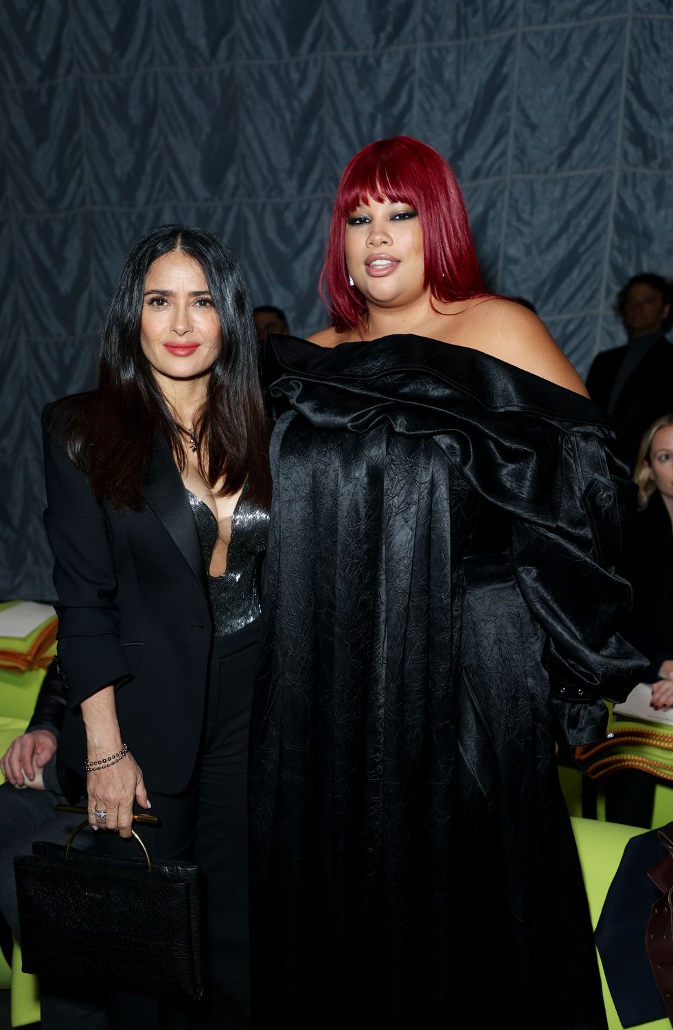 paris, france march 02 salma hayek and shygirl attend the alexander mcqueen autumnwinter 2024 show during paris fashion week on march 2, 2024 in paris, france photo by dave benettgetty images for alexander mcqueen