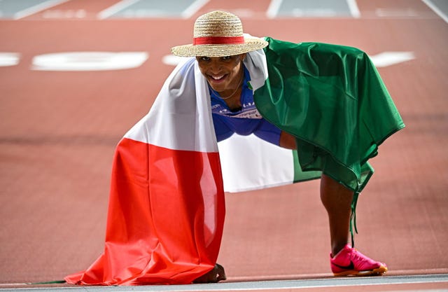 scotland , united kingdom 2 march 2024 lorenzo ndele simonelli of italy celebrates after finishing second in the mens 60m hurdles final on day two of the world indoor athletics championships 2024 at emirates arena in glasgow, scotland photo by sam barnessportsfile via getty images