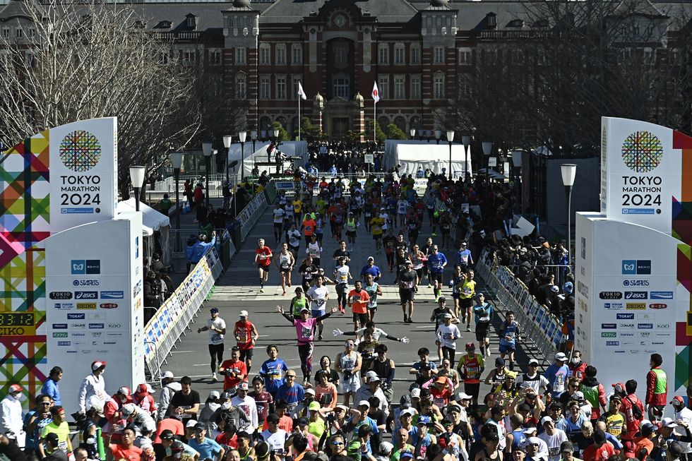tokyo, japan march 3 runners are seen arriving at the finish line of the tokyo marathon on march 3, 2024, in tokyo, japan photo by david mareuilanadolu via getty images