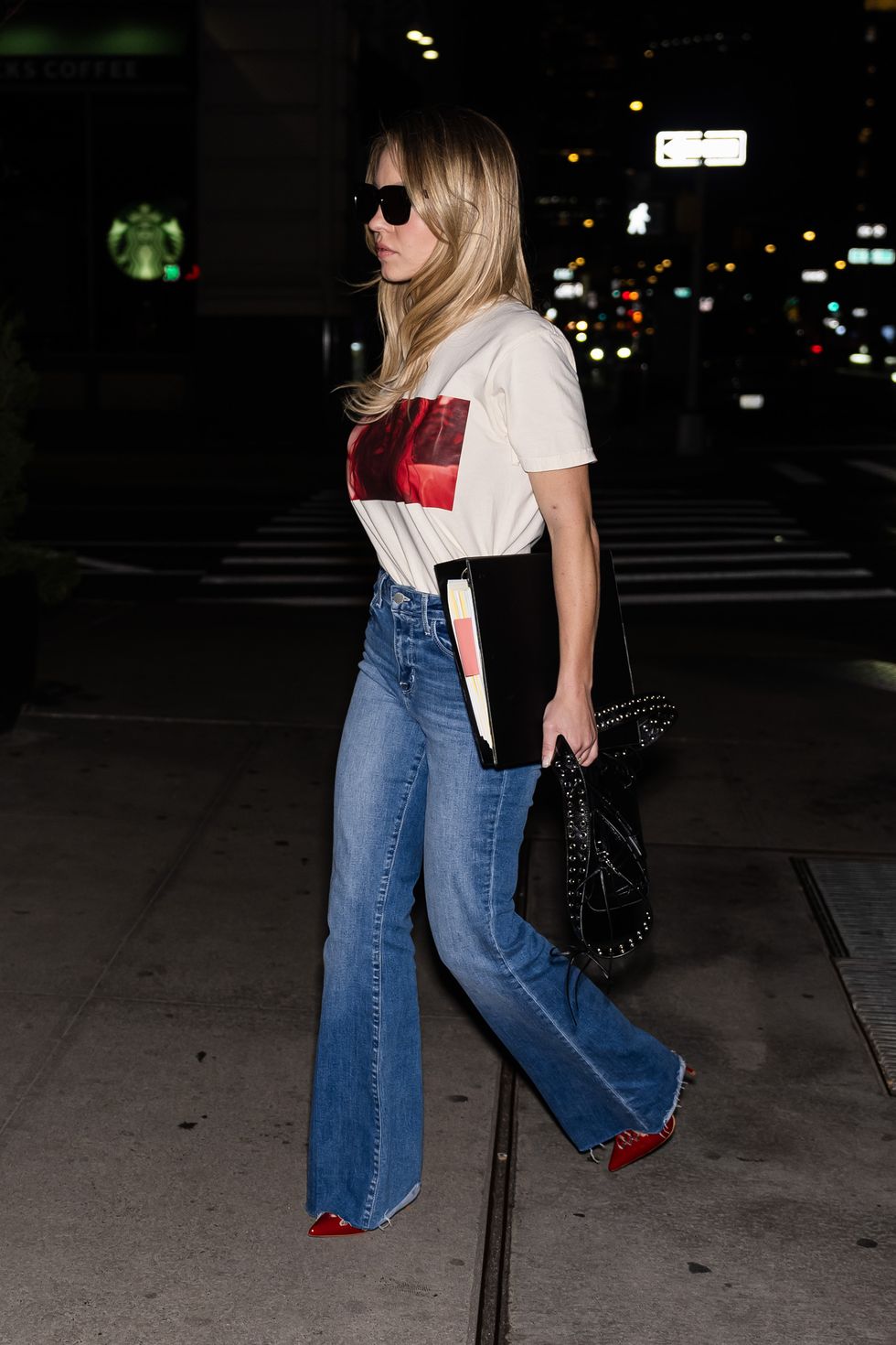sydney sweeney is seen in gramercy, new york wearing bootcut jeans on march 01, 2024 in new york city photo by gothamgc images