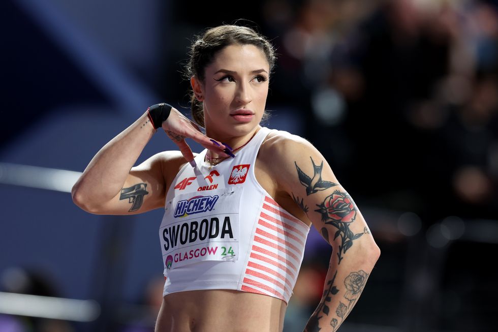 glasgow, scotland march 02 ewa swoboda of team poland reacts after competing in heat 1 of the womens 60 metres semi finals on day two of the world athletics indoor championships glasgow 2024 at emirates arena on march 02, 2024 in glasgow, scotland photo by ian macnicolgetty images