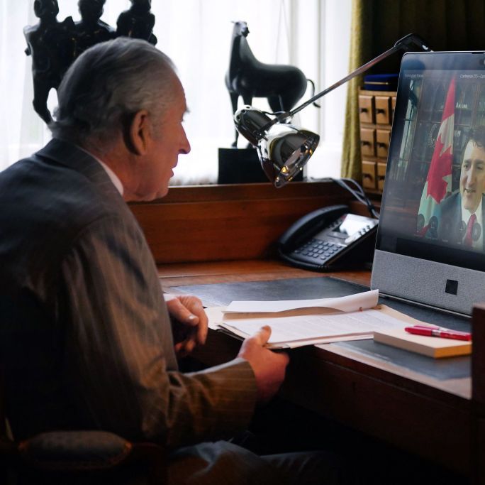 britains king charles iii uses a computer during a video call with canadas prime minister justin trudeau, during a virtual audience at buckingham palace, in london on march 6, 2024 photo by victoria jones  pool  afp photo by victoria jonespoolafp via getty images