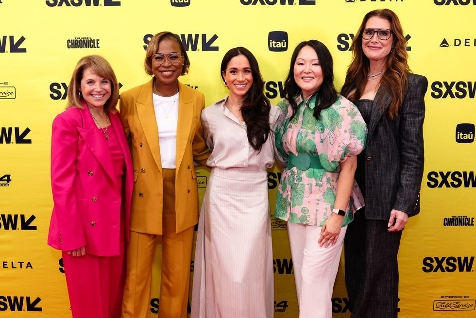 katie couric, errin haines, meghan, the duchess of sussex, nancy wang yuen and brooke shields at keynote breaking barriers, shaping narratives how women lead on and off the screen as part of sxsw 2024 conference and festivals held at the jw marriott austin on march 8, 2024 in austin, texas photo by samantha burkardtsxsw conference  festivals via getty images