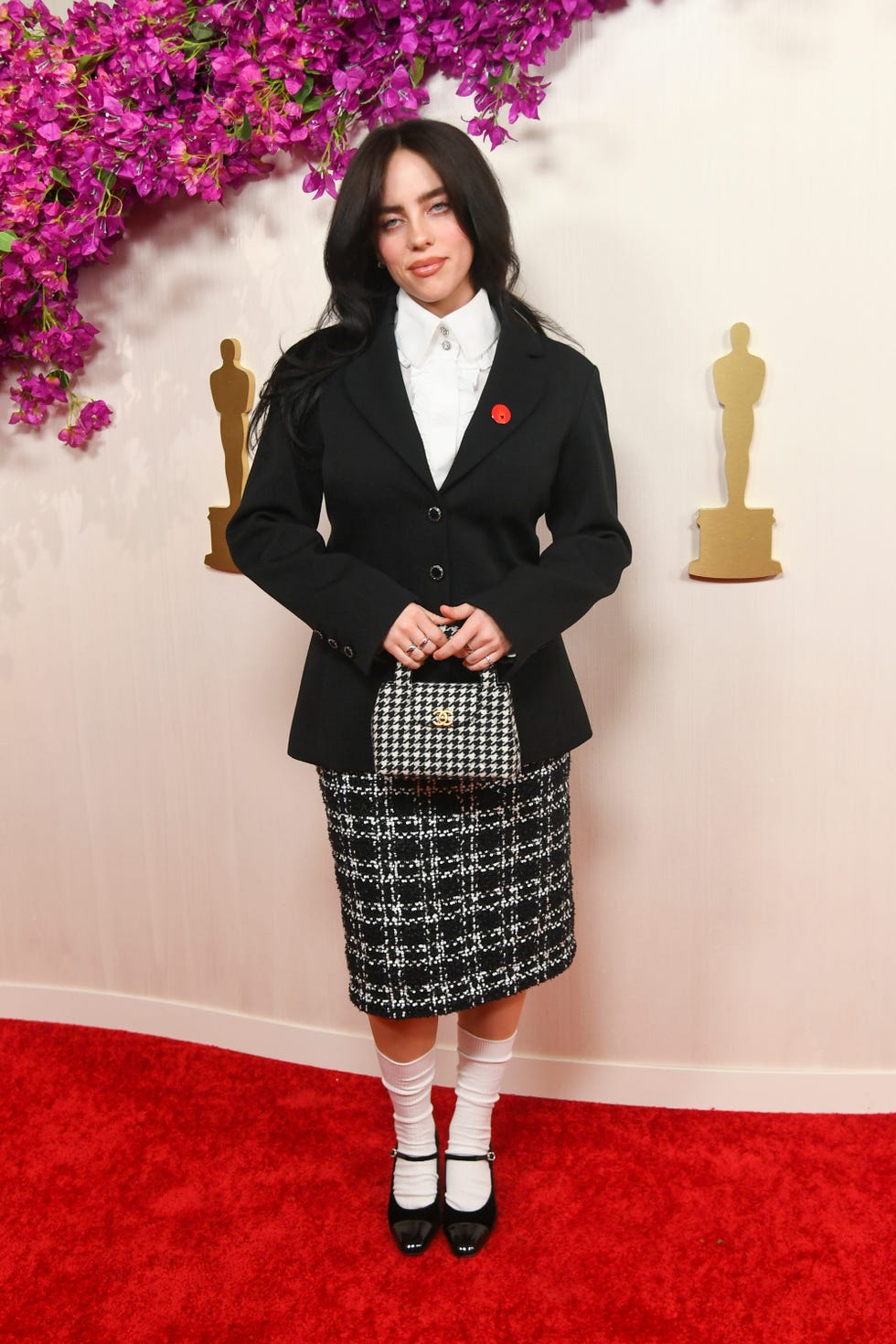 Billie Eilish Wears Blazer and Tweed Skirt at the 2024 Oscars