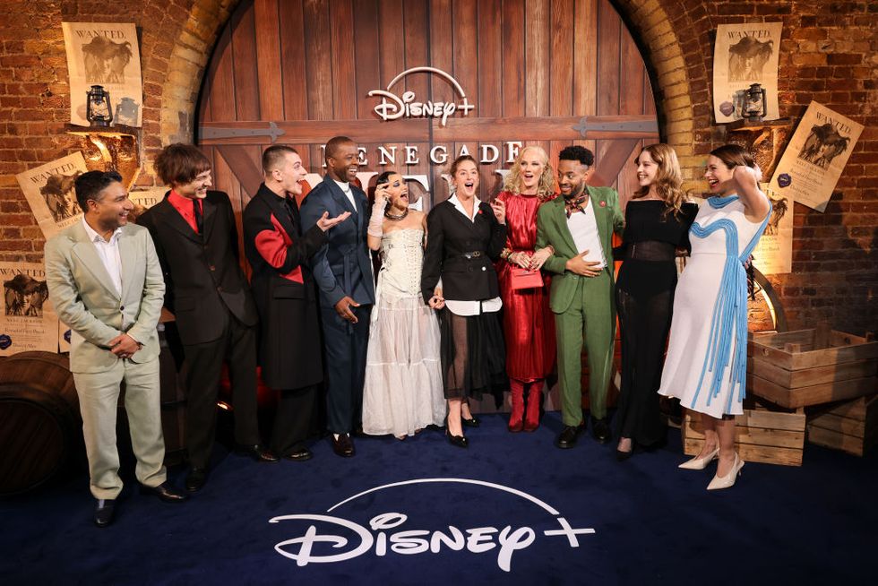 london, england march 26 l to r nick mohammed, frank dillane, jake dunn, adrian lester, alice kremelberg, louisa harland, joely richardson, enyi okoronkwo and jodhi may attend the world premiere of renegade nell on march 26, 2024 in london, england the uk original series is coming to disney from friday 29th march photo by dave benettgetty images for disney