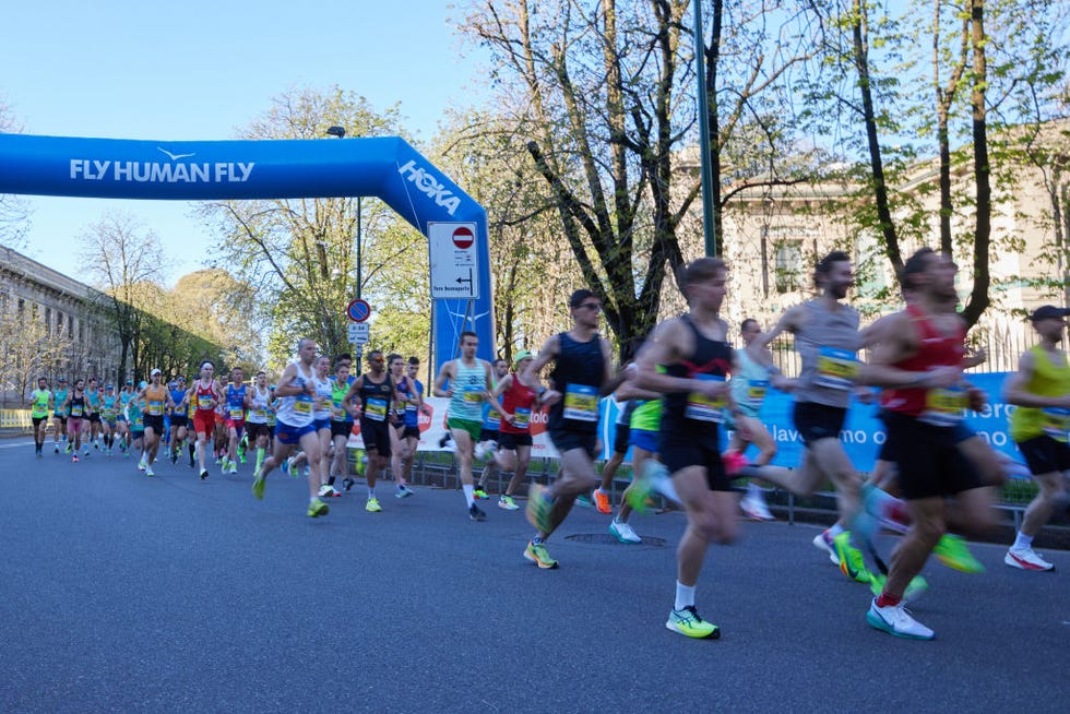 milan, italy march 24 runners take part in the stramilano 2024 half marathon race on march 24, 2024 in milan, italy photo by francesco scaccianocegetty images