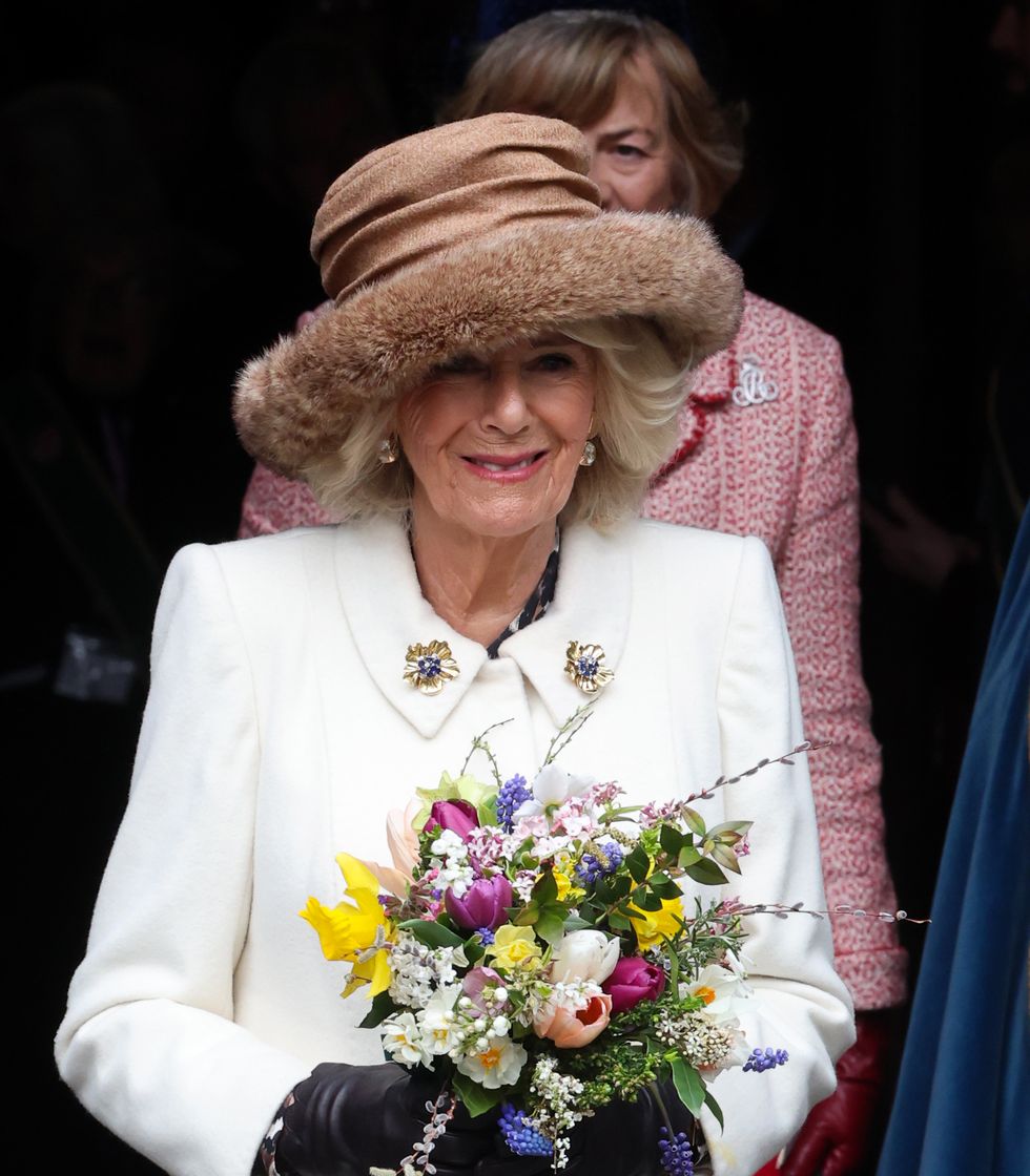 worcester, england march 28 queen camilla departs the royal maundy service at worcester cathedral on march 28, 2024 in worcester, england the royal maundy is an ancient ceremony, inspired by the bible on the day before good friday, jesus washed the feet of his disciples and commanded them to love one another by the thirteenth century the royal family was taking part in similar ceremonies queen camilla distributes maundy money to a selected group of christians to thank them for their work within the church king charles is unable to attend due to him fighting an illness on march 28, 2024 in worcester, england photo by chris jacksongetty images