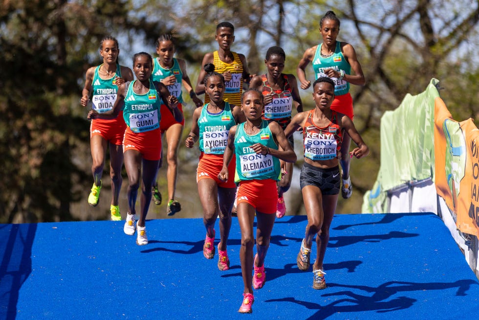 belgrade, serbia march 30 marta alemayo of ethiopia and athletes compete at the womens u20 final in the world athletics cross country finals championships at the park of friendship on march 30, 2024 in belgrade, serbia photo by maja hitijgetty images