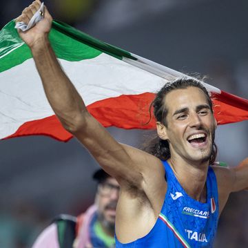 budapest, hungary august 22 gianmarco tamberi of italy reacts after winning the gold medal in the men's high jump final during the world athletics championships, at the national athletics centre on august 22nd, 2023 in budapest, hungary photo by tim claytoncorbis via getty images