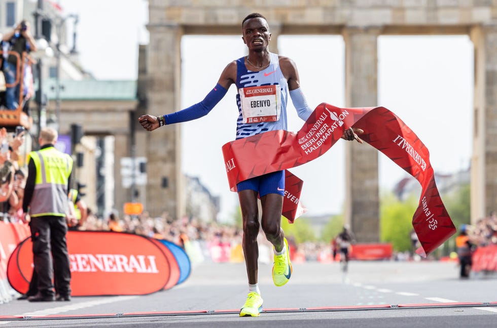 berlin, germany april 07 daniel simiu ebenyo crosses the finishing line as he wins the mens half marathon during the berlin half marathon on april 07, 2024 in berlin, germany photo by boris streubelgetty images