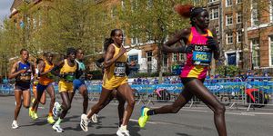 elite women runners, including the eventual winner peres jepchirchir of kenya and second placed tigst assefa of ethiopia, compete in the women's race at the london marathon on 21st april 2024 in london, united kingdom olympic champion jepchirchir won the women's event in a women's only world record time of 21616, with assefa, jepkosgei and megertu alemu also beating the previous women's only record of 21701 set by mary keitany in 2017 photo by mark kerrisonin pictures via getty images