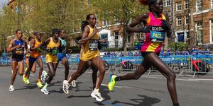 elite women runners, including the eventual winner peres jepchirchir of kenya and second placed tigst assefa of ethiopia, compete in the women's race at the london marathon on 21st april 2024 in london, united kingdom olympic champion jepchirchir won the women's event in a women's only world record time of 21616, with assefa, jepkosgei and megertu alemu also beating the previous women's only record of 21701 set by mary keitany in 2017 photo by mark kerrisonin pictures via getty images